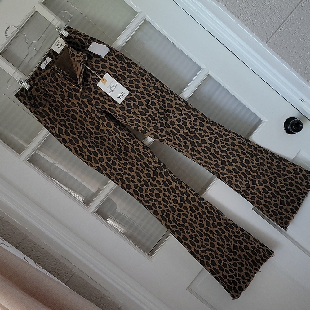Leopard print denim flares